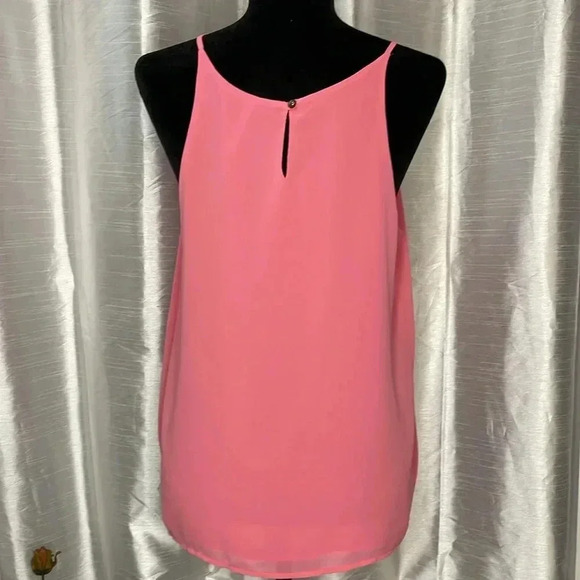 DNA Couture Women’s Large Pink Lined Spaghetti Strap Pleated Semi Sheer Blouse - Picture 3 of 8